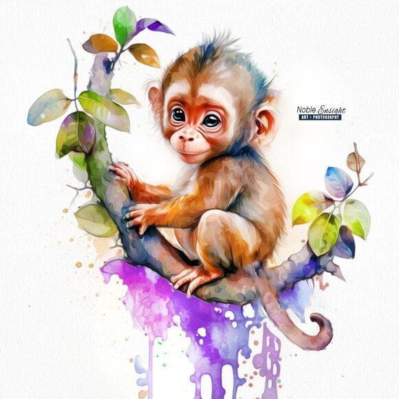 11x14 Monkey Chimpanzee Watercolor Nursery Room Wall Art Oil Painting Print‎ - Picture 2 of 8